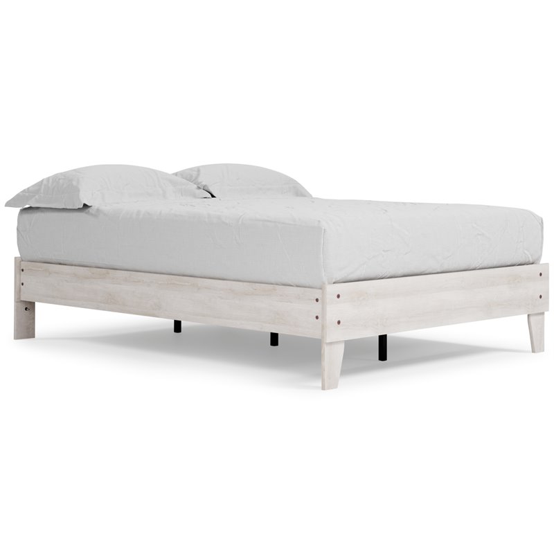 Bowery Hill Contemporary Engineered Wood Full Platform Bed in Whitewash