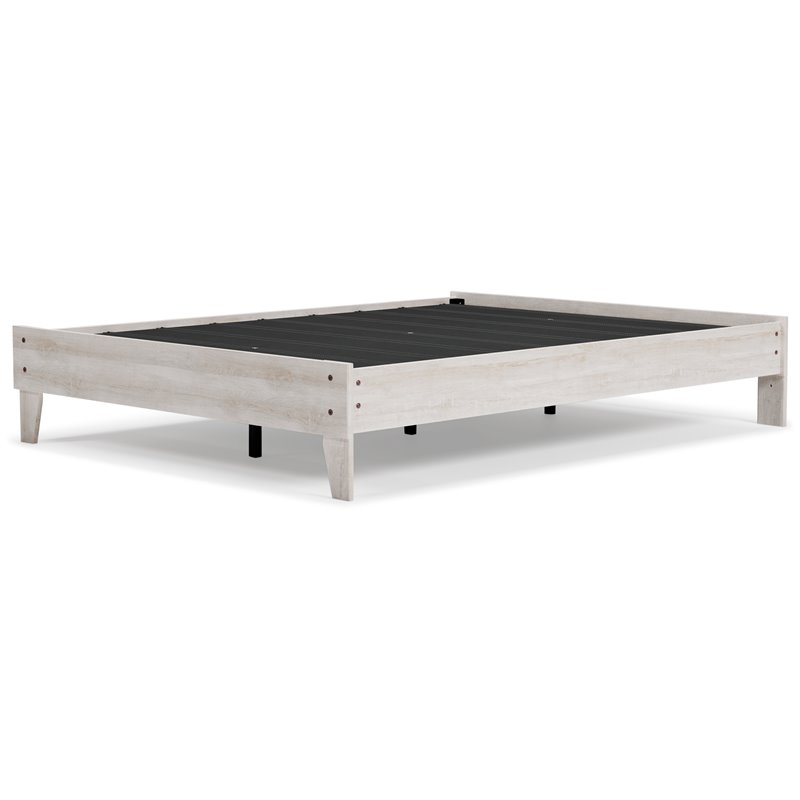 Bowery Hill Contemporary Engineered Wood Queen Platform Bed in Whitewash