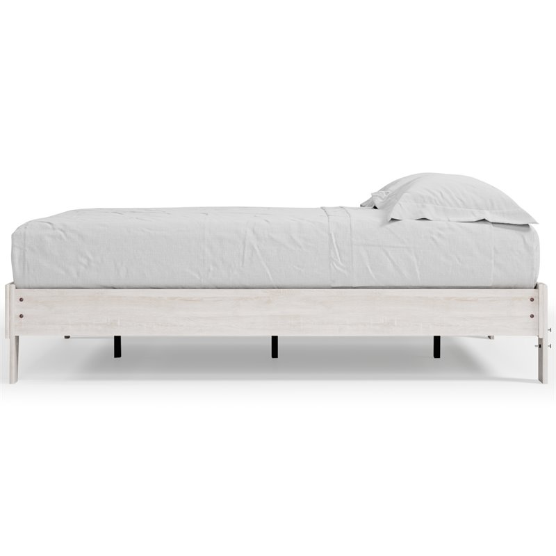 Bowery Hill Contemporary Engineered Wood Queen Platform Bed in Whitewash