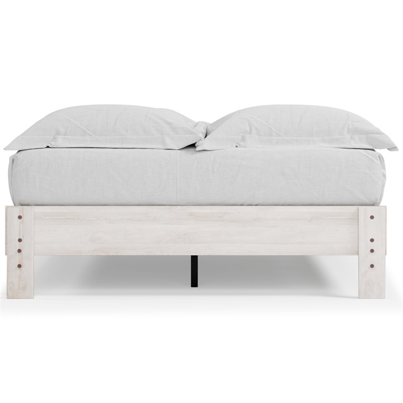 Bowery Hill Contemporary Engineered Wood Queen Platform Bed in Whitewash