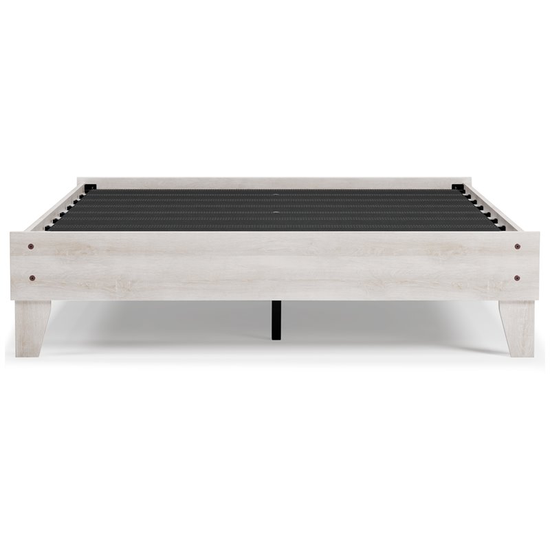 Bowery Hill Contemporary Engineered Wood Queen Platform Bed in Whitewash