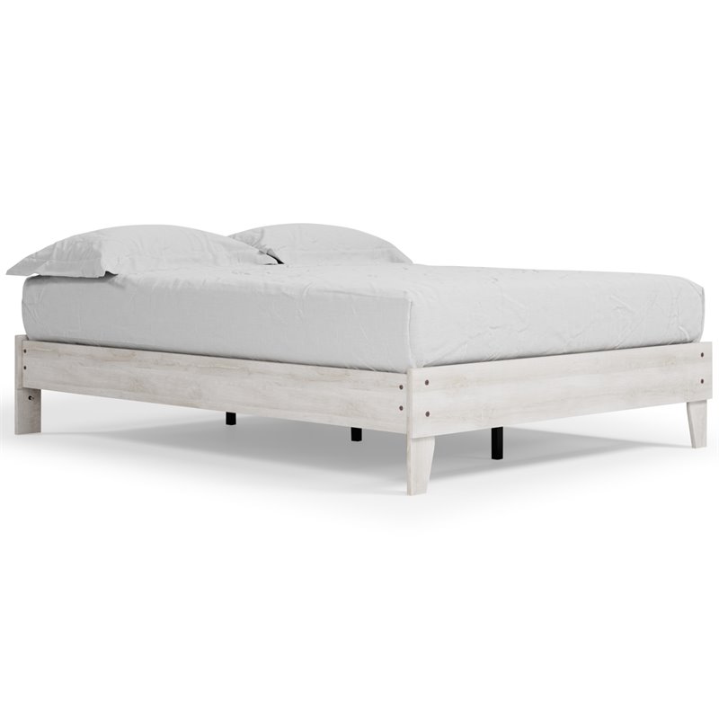 Bowery Hill Contemporary Engineered Wood Queen Platform Bed in Whitewash
