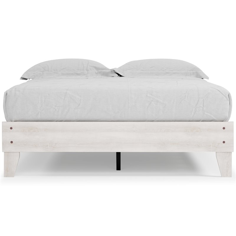 Bowery Hill Contemporary Engineered Wood Queen Platform Bed in Whitewash