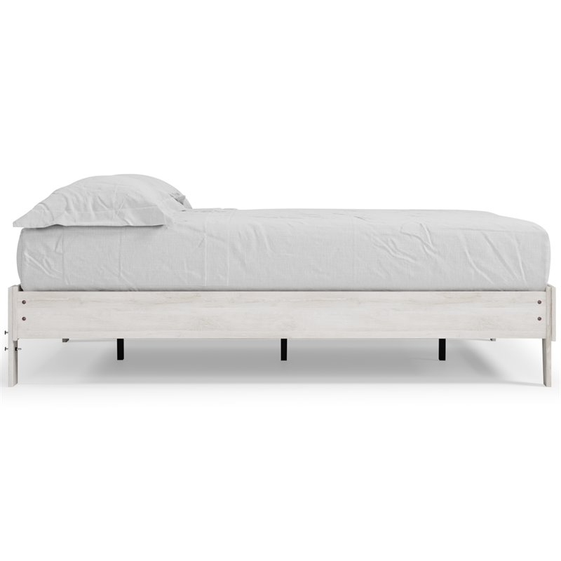 Bowery Hill Contemporary Engineered Wood Queen Platform Bed in Whitewash