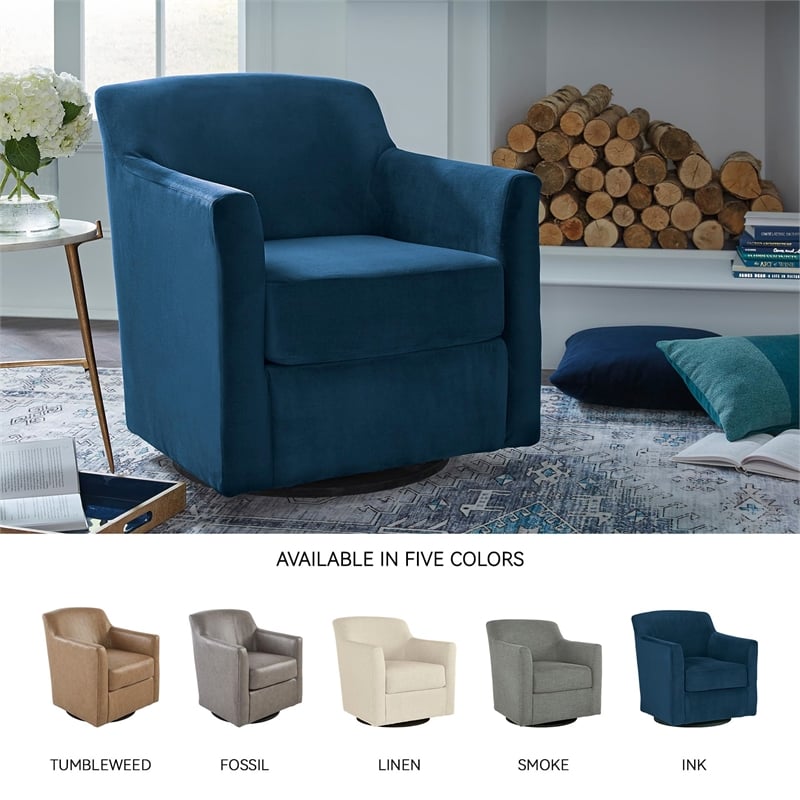 Bowery Hill Contemporary Metal Swivel Accent Chair in Blue & Black