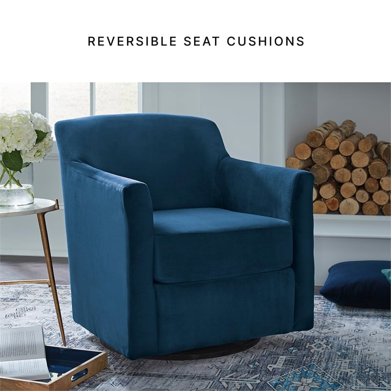 Bowery Hill Contemporary Metal Swivel Accent Chair in Blue & Black