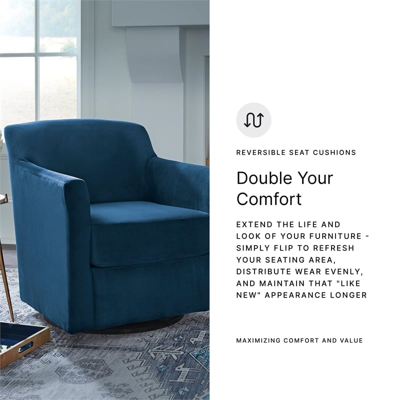 Bowery Hill Contemporary Metal Swivel Accent Chair in Blue & Black