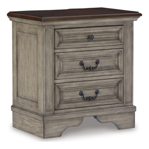 Bowery Hill Farmhouse 3-Drawer Wood Nightstand in Antiqued Gray & Brown