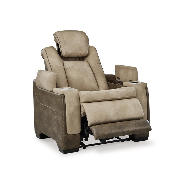 Bowery Hill Contemporary Polyester Faux Leather Power Recliner in Brown
