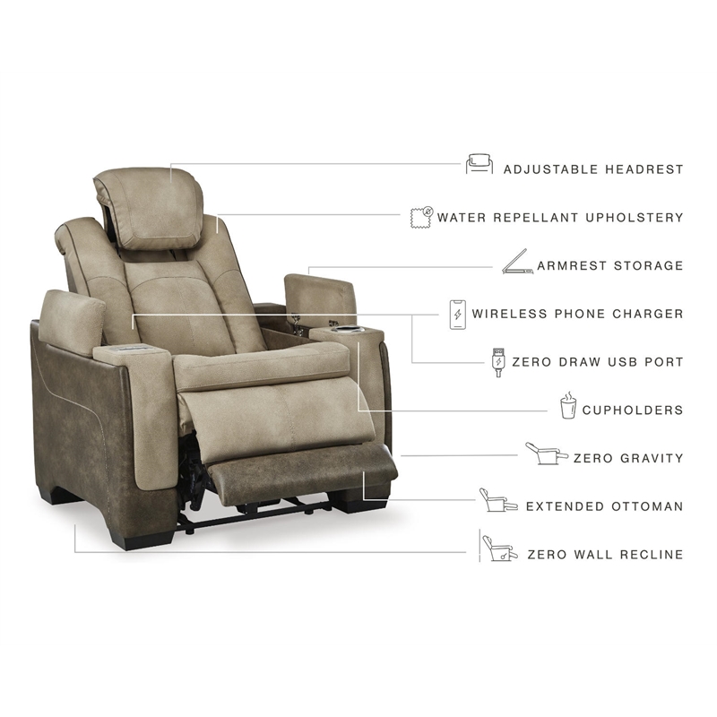 Bowery Hill Contemporary Polyester Faux Leather Power Recliner in Brown