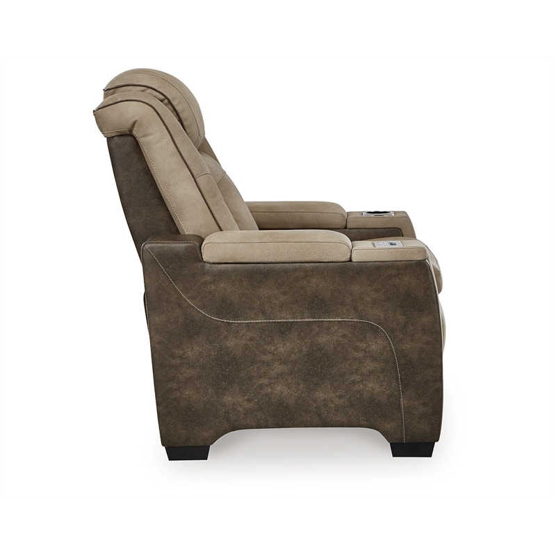 Bowery Hill Contemporary Polyester Faux Leather Power Recliner in Brown