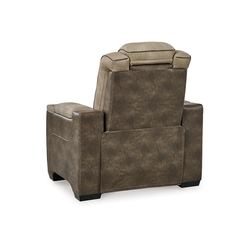 Bowery Hill Contemporary Polyester Faux Leather Power Recliner in Brown