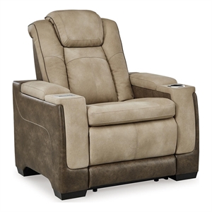 bowery hill contemporary polyester faux leather power recliner in brown