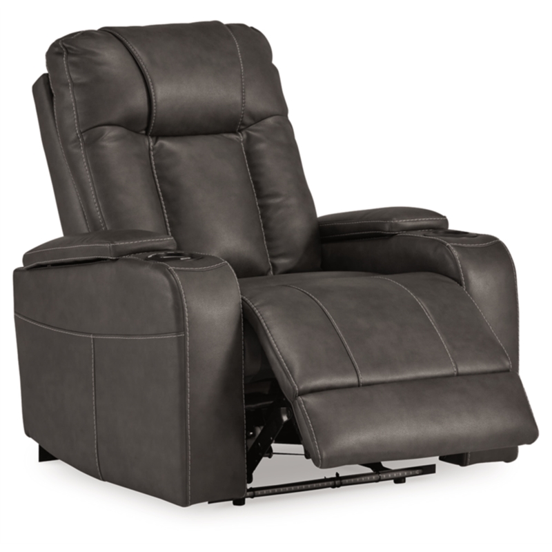 Bowery Hill Faux Leather Contemporary Gray Finish Power Recliner