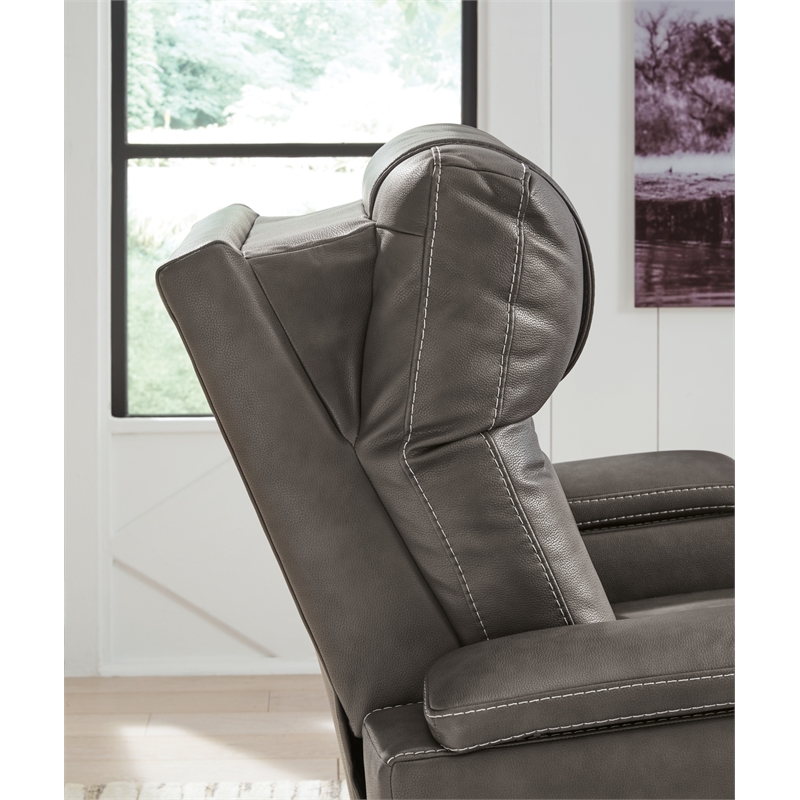 Bowery Hill Faux Leather Contemporary Gray Finish Power Recliner
