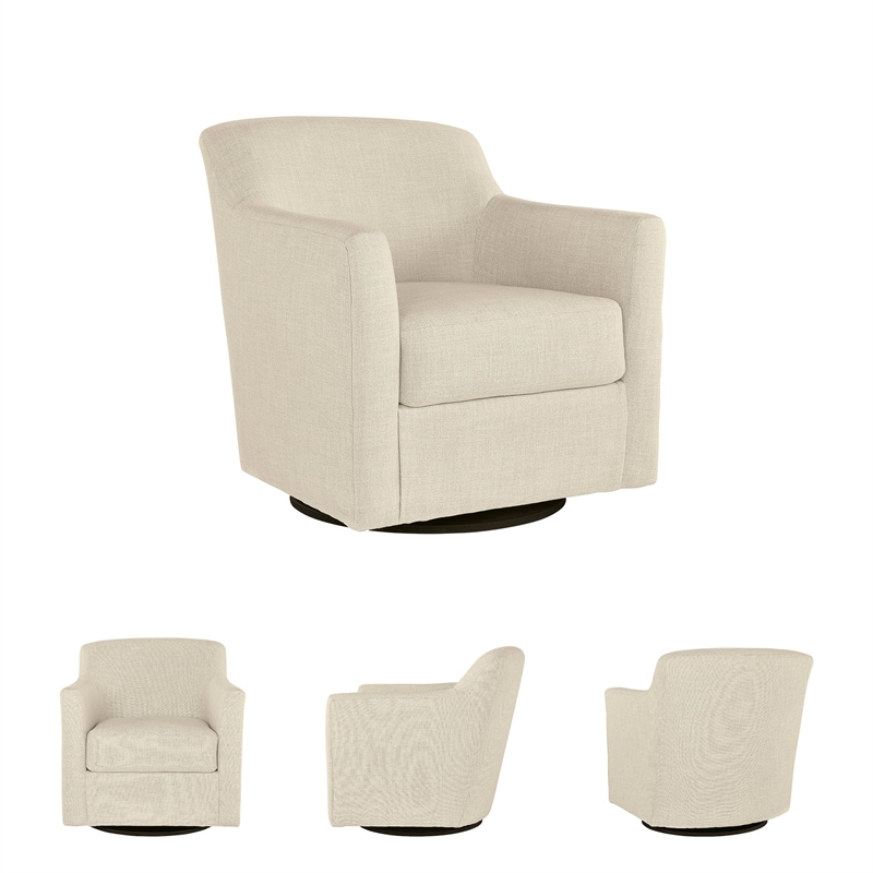 Bowery Hill Coastal Polyester Beige Finish Swivel Accent Chair