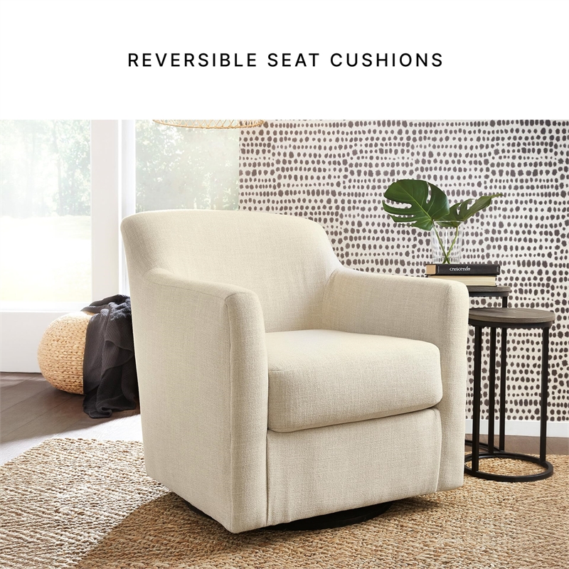 Bowery Hill Coastal Polyester Beige Finish Swivel Accent Chair
