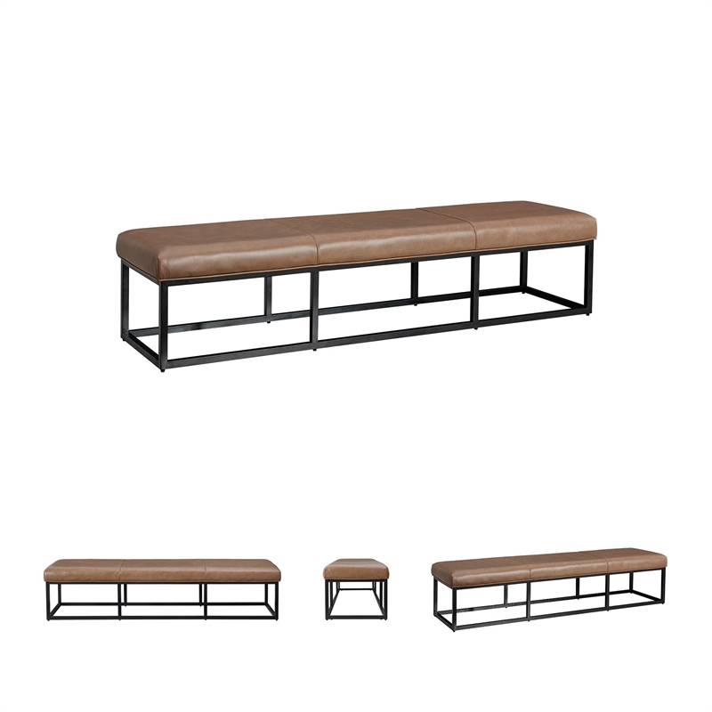 Bowery Hill Leather Contemporary Light Brown Finish Accent Bench