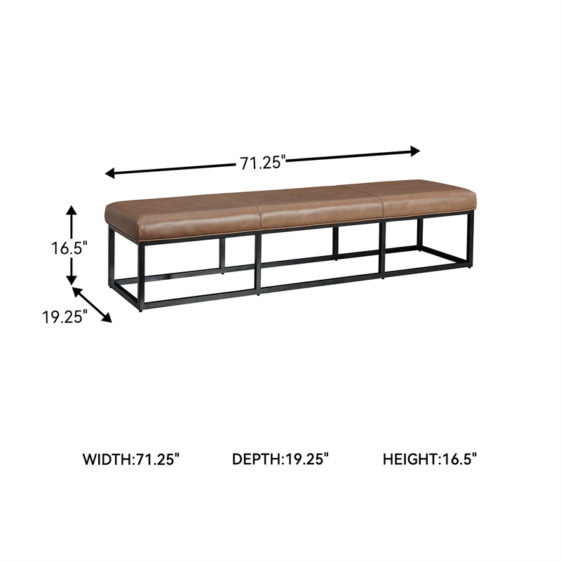 Bowery Hill Leather Contemporary Light Brown Finish Accent Bench
