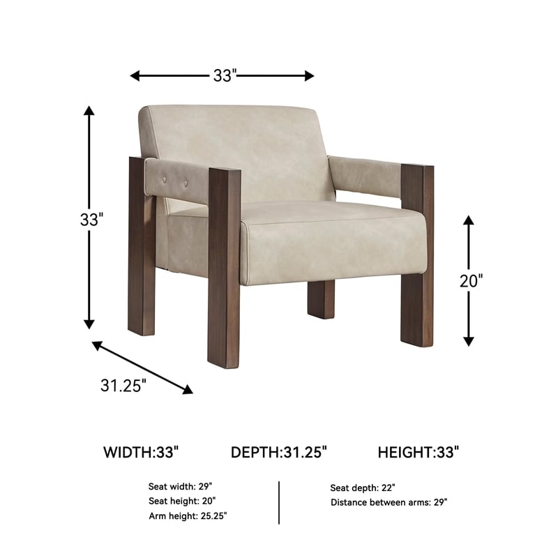 Bowery Hill Faux Leather Contemporary Beige Accent Chair with Attached Cushions
