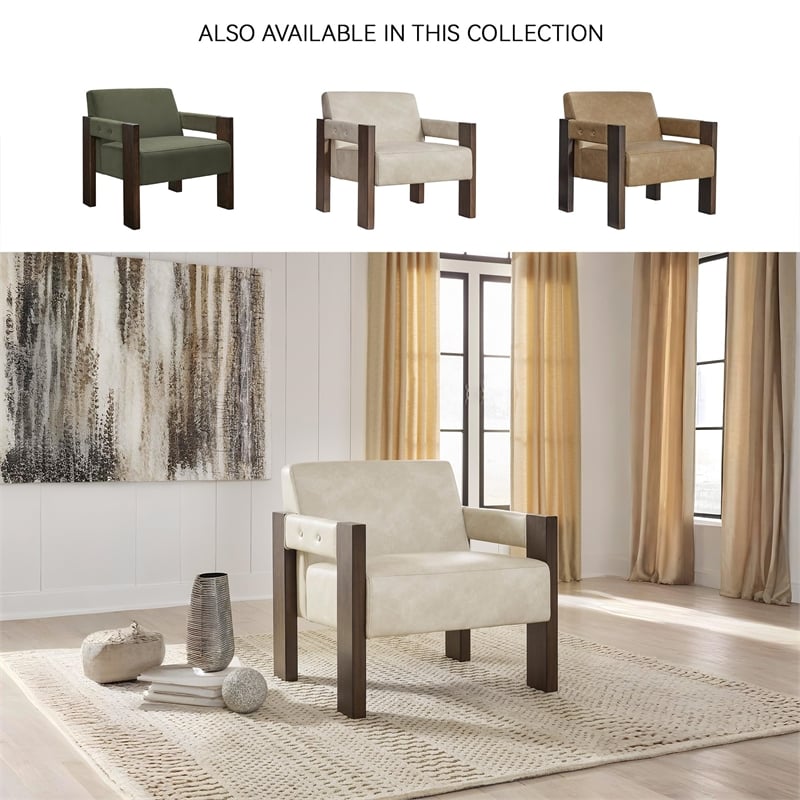 Bowery Hill Faux Leather Contemporary Beige Accent Chair with Attached Cushions