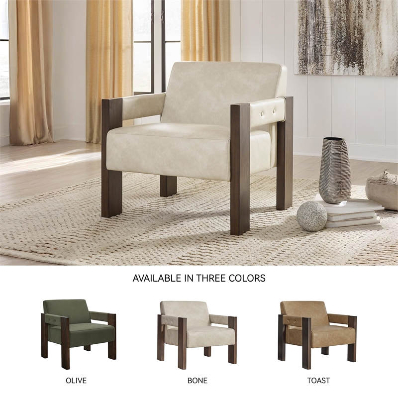 Bowery Hill Faux Leather Contemporary Beige Accent Chair with Attached Cushions