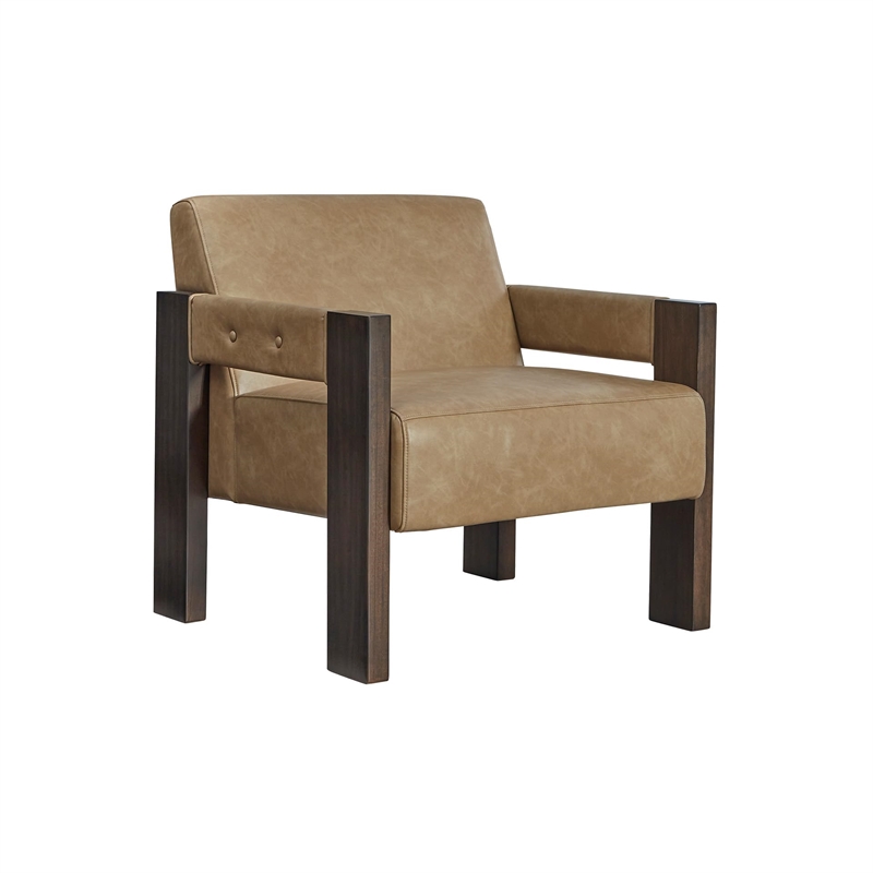 Bowery Hill Faux Leather Contemporary Light Brown Accent Chair