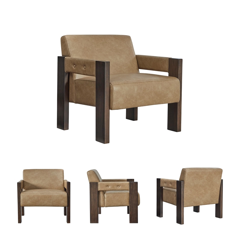 Bowery Hill Faux Leather Contemporary Light Brown Accent Chair