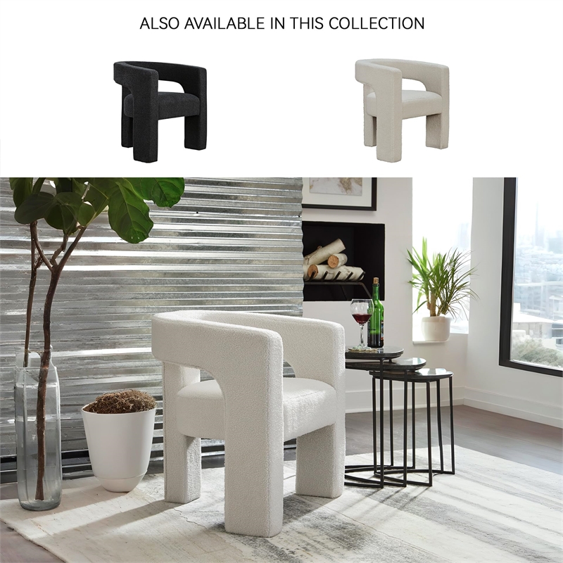 Bowery Hill Modern Polyester Upholstery Ivory Finish Accent Chair