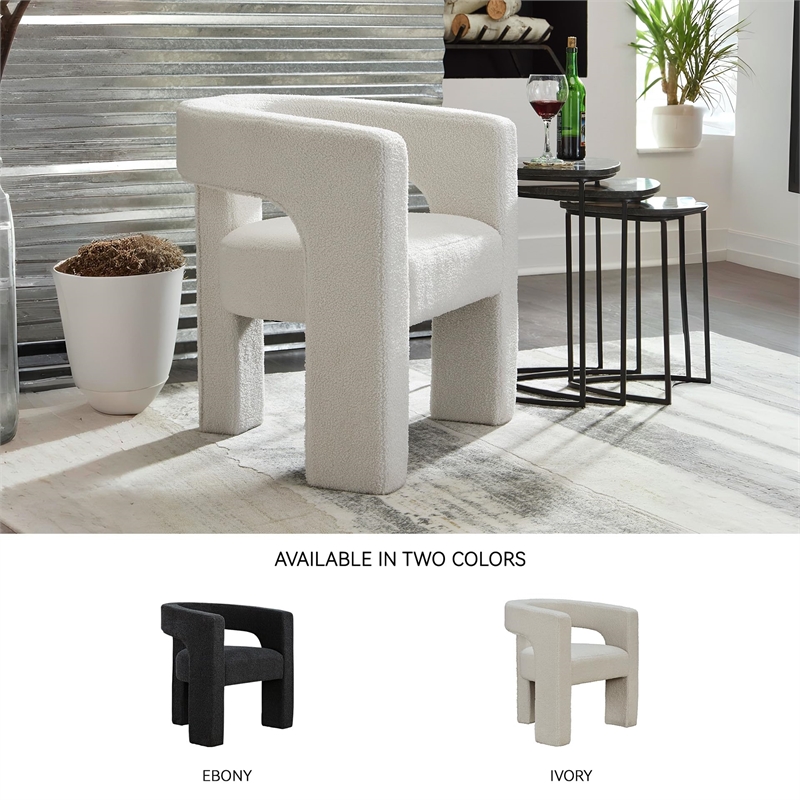 Bowery Hill Modern Polyester Upholstery Ivory Finish Accent Chair