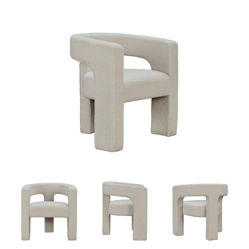 Bowery Hill Modern Polyester Upholstery Ivory Finish Accent Chair