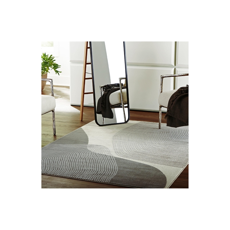 Bowery Hill Modern Polyester and Polypropylene Gray & Ivory 8x10 Rug