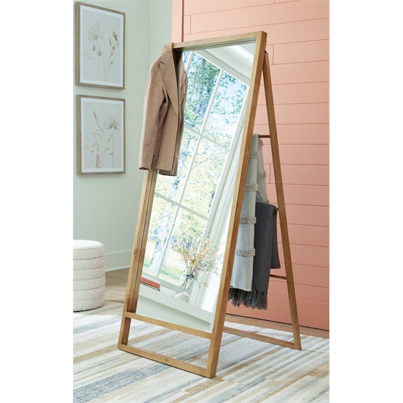 Bowery Hill Wood Contemporary Wood Light Brown Finish Floor Mirror