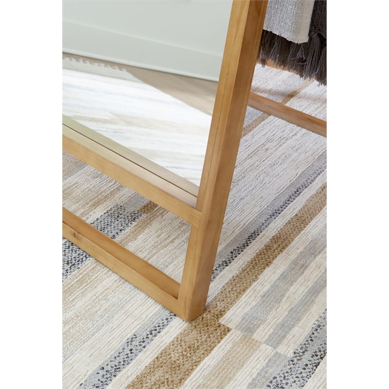 Bowery Hill Wood Contemporary Wood Light Brown Finish Floor Mirror