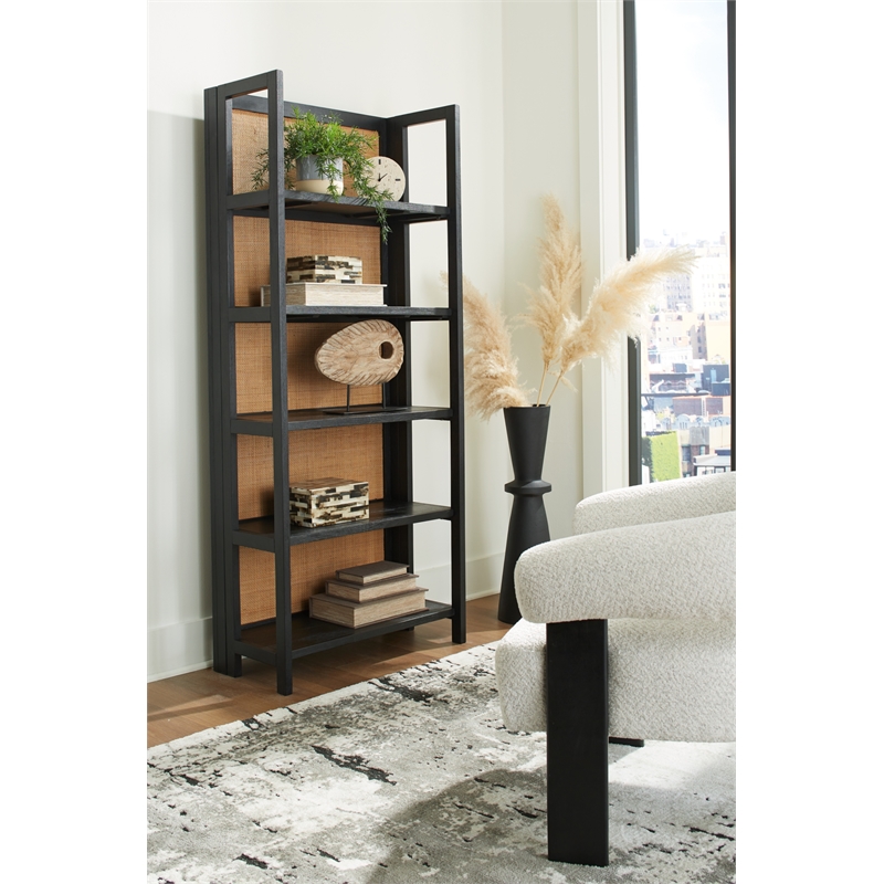 Bowery Hill Wood Contemporary Black & Natural Finish Bookcase