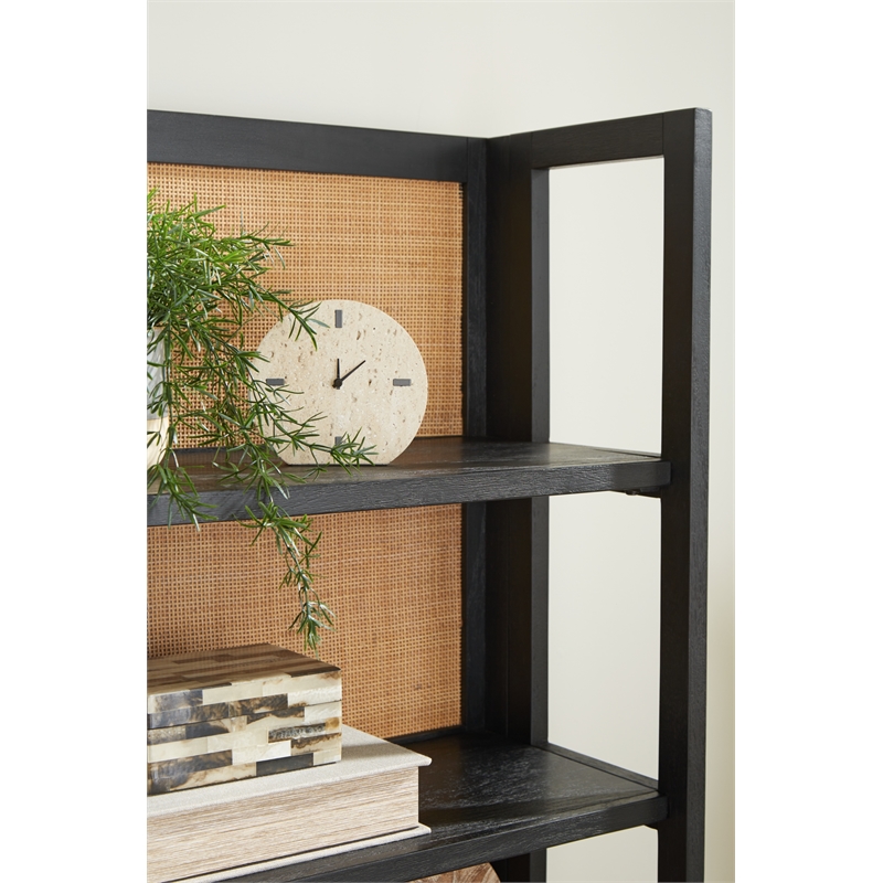 Bowery Hill Wood Contemporary Black & Natural Finish Bookcase