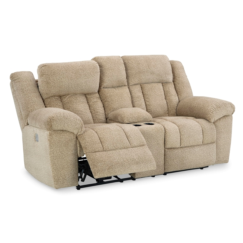 Bowery Hill Contemporary Tip-Off Wheat Power Reclining Loveseat