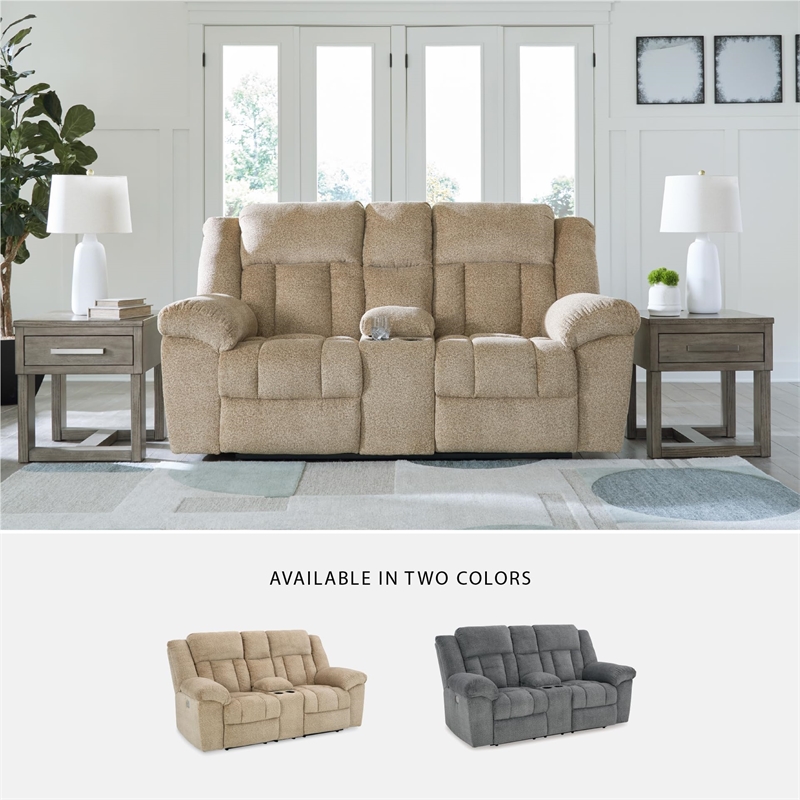 Bowery Hill Contemporary Tip-Off Wheat Power Reclining Loveseat