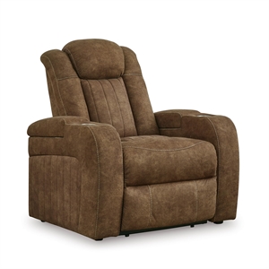 Bowery Hill Faux Leather Contemporary Brown Finish Power Recliner