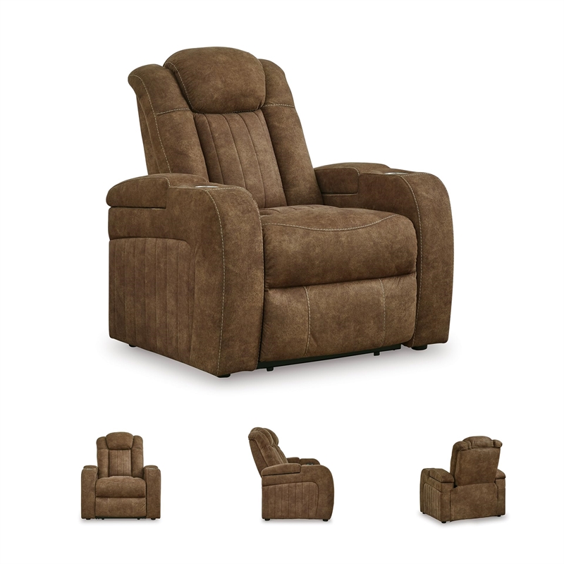 Bowery Hill Faux Leather Contemporary Brown Finish Power Recliner