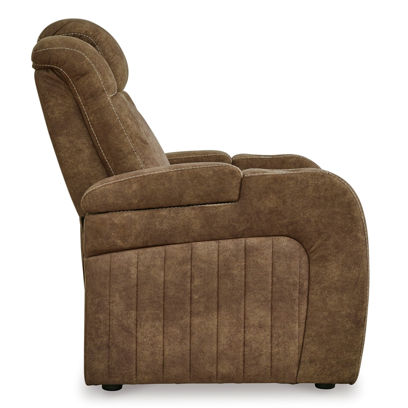 Bowery Hill Faux Leather Contemporary Brown Finish Power Recliner
