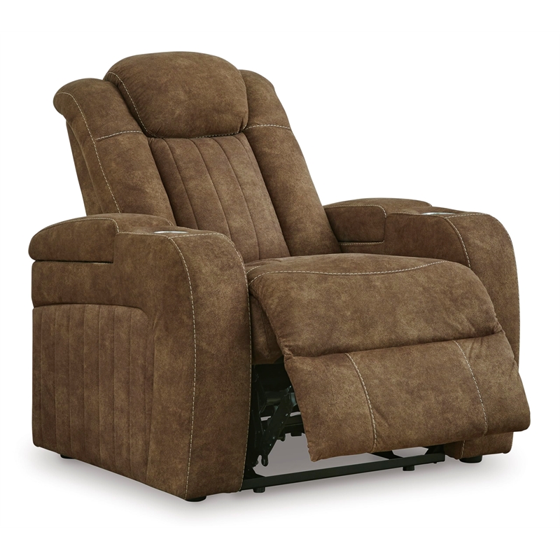 Bowery Hill Faux Leather Contemporary Brown Finish Power Recliner