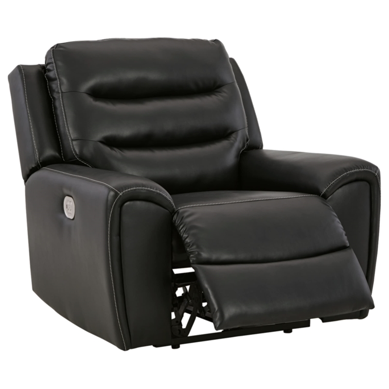 Bowery Hill Faux Leather Contemporary Black Finish Power Recliner