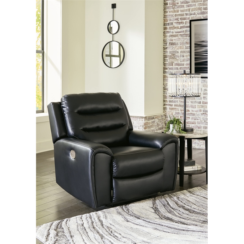 Bowery Hill Faux Leather Contemporary Black Finish Power Recliner