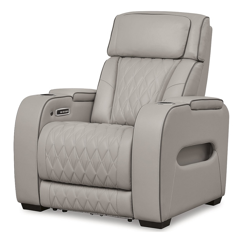 Bowery Hill Leather Gray Finish Power Recliner with One-touch Power Control