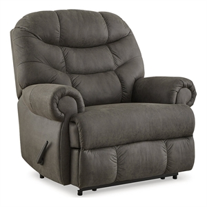 bowery hill faux leather traditional one-pull reclining motion gunmetal recliner