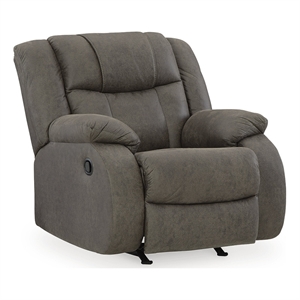 bowery hill faux leather pull-tab reclining motion gunmetal recliner