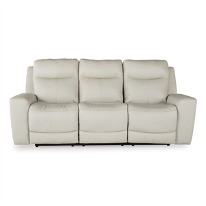 Bowery Hill Leather Contemporary Beige Finish Power Reclining Sofa