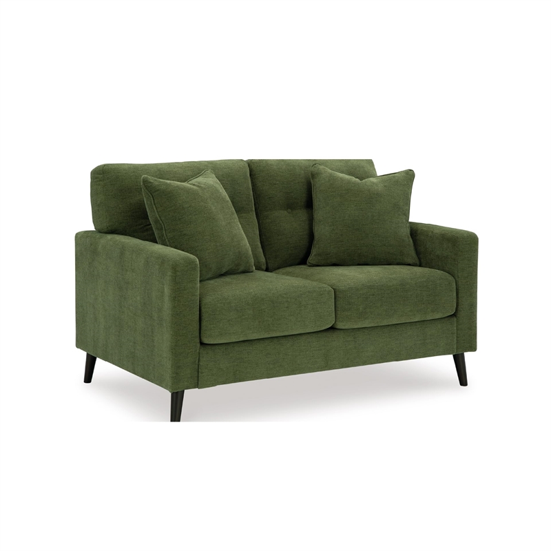 Bowery Hill Polyester Mid-Century Corner-blocked frame Green Loveseat