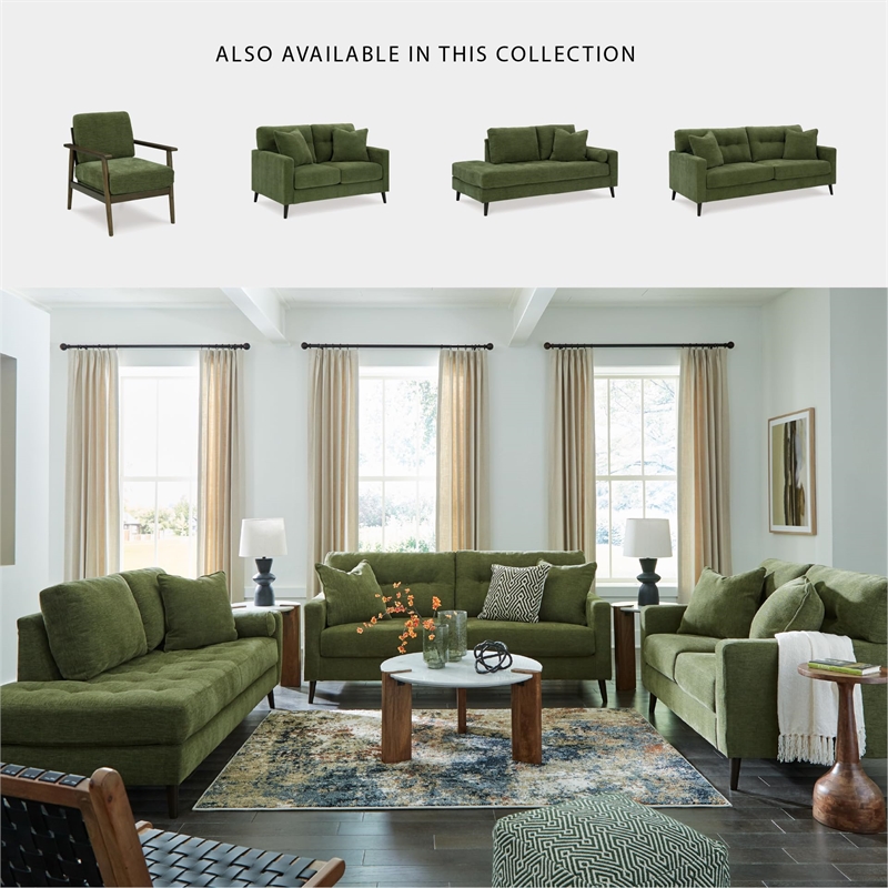 Bowery Hill Polyester Mid-Century Corner-blocked frame Green Loveseat
